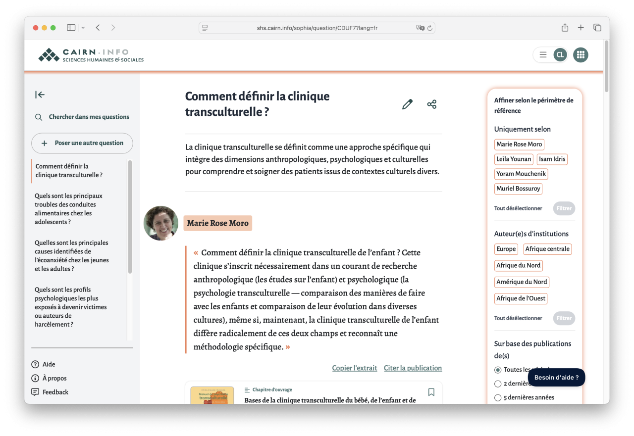 Capture d'écran : page de réponse de SophIA